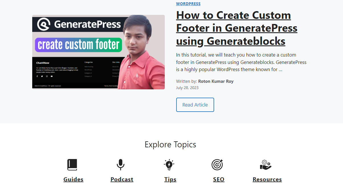 GeneratePress Free Theme Home Page Design using GenerateBlocks